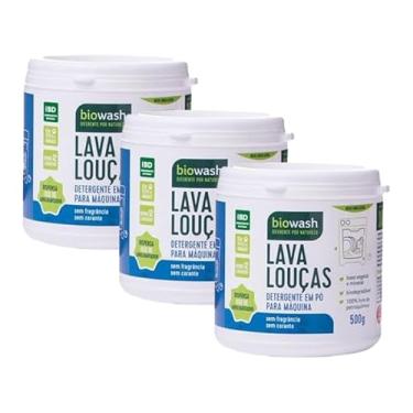 Imagem de Kit 3X: Detergente Lava Louças Pó Biodegradável Biowash 500g