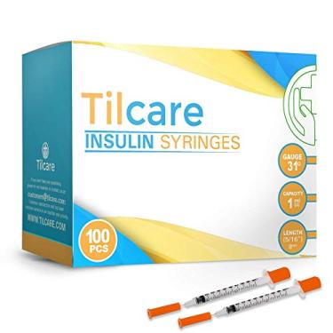 Imagem de Tilcare Seringas de insulina ultra finas com agulha 31 G 1 cc 8 mm 5/16" Pacote com 100 – Seringas diabéticas sem látex – Seringa médica estéril para Diabetes Embaladas individualmente para sua segurança