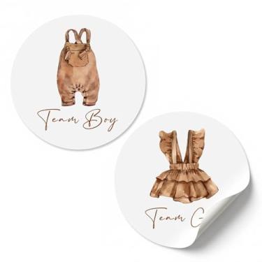 Imagem de 100 peças de adesivos de revelação de gênero, roupas de bebê de 5 cm, decorações de revelação de gênero, roupas de chá de bebê revelam suprimentos de festa