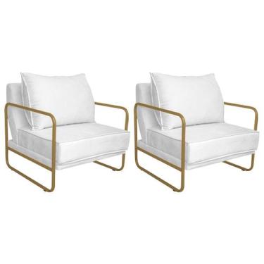 Imagem de Kit 02 Poltronas Sevilha Base de Ferro Dourado Suede - Doce Sonho Móve