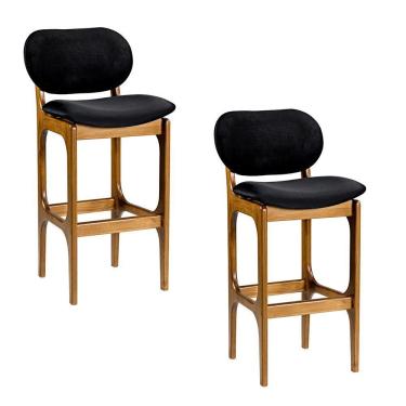 Imagem de Kit 2 Banquetas Alta Soshoku Suede Preto/Imbuia