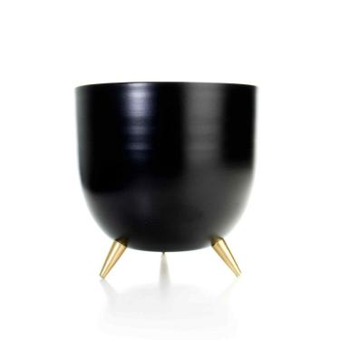 Imagem de Cachepot de Metal Preto e Pés Dourado 17cm