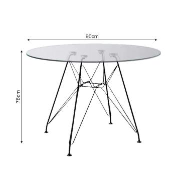 Imagem de Mesa Eiffel Redonda 90Cm Tampo De Vidro Com Base De Ferro Preto - Cor: Preto