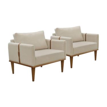 Imagem de Conjunto - 2 Poltronas Milla Luxo Madeira Maciça Castellar Veludo Bege Claro