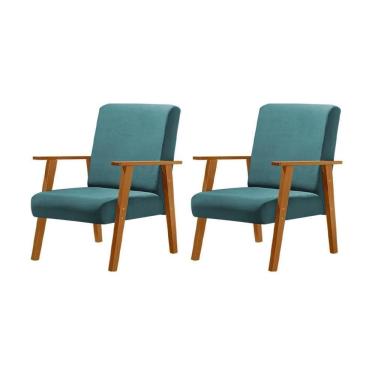 Imagem de Kit 2 Poltronas Decorativas Juliana Veludo Azul Base Madeira