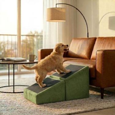 Imagem de Rampa Escada Vira Puff Móvel Suede Para Pets Cachorro Gato P03 Cor:Ros