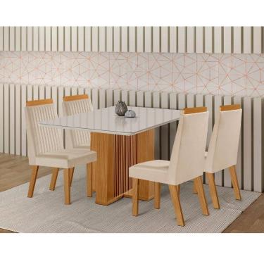 Imagem de Conjunto Sala de Jantar Mesa 120cm com Tampo de Vidro Lisboa com 4 Cadeiras em MDF Rivi...