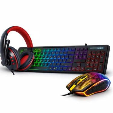 Imagem de Kit Gamer Led Teclado Semi Mecânico Mouse Óptico e Headset Confortável