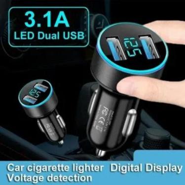 Imagem de Carregador Automotivo Voltímetro Digital 3.1a 2 Usb Isqueiro Veicular 