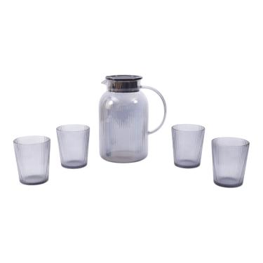 Imagem de Kit Garrafa com 4 Copos de Vidro Para Sucos, Drinks e Chá