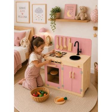 Imagem de Cozinha Colorida Diversão Crianças Infantil Tema Jardim Rosa Presente 