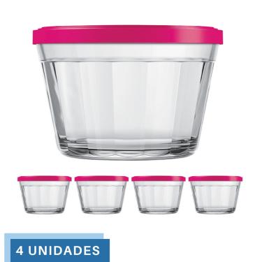 Imagem de 4 Tigela Vidro Americano Tampa Plastica Sortida 600ml Nadir