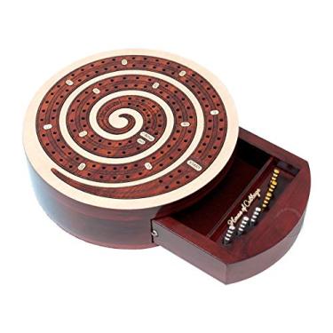 Imagem de House of Cribbage - Placa de Cribbage não contínua com 2 trilhos em forma espiral – Armazenamento de gaveta de empurrar para pinos e 1 baralho de cartas com campos de marcação de pontuação para jogos vencidos (madeira de bordo/bloodwood)