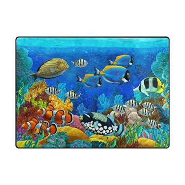 Imagem de Tapete de área ALAZA My Daily Fish and Sea Animals Coral Sea Animals 1,77 m x 1,88 m, sala de estar, quarto, cozinha, tapete impresso, exclusivo, leve