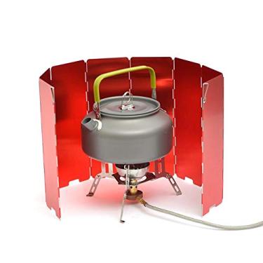 Imagem de Pára-brisa Dobrável Para Fogão Ao Ar Livre, 8 Placas De Alumínio Para Fogão De Acampamento Com Caixa De Armazenamento, Para Piquenique De Acampamento, Mochila, Cozinhar(Vermelho)
