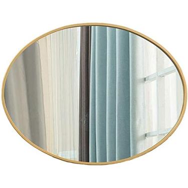 Imagem de ZEDARO Espelho de banheiro de parede oval espelho suspenso espelho de vaidade montado na parede espelho de maquiagem círculo espelho de maquiagem de metal espelhos de vaidade (cor: ouro, tamanho: 50 × 75 cm) (ouro 40 × 60 cm) Feito na China