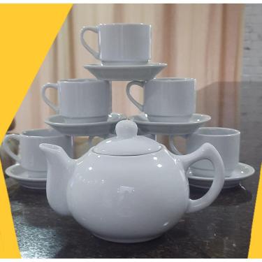Imagem de Jogo Café e Chá Mesa Posta 13 peças - Bule Chaleira 830ML + kit 6 xícaras café/chá hote...