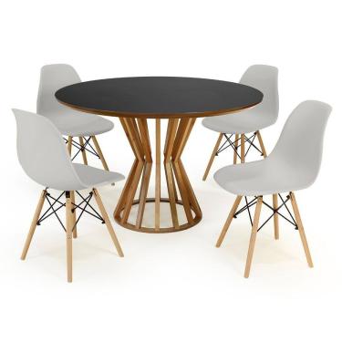 Imagem de Conjunto Mesa de Jantar Redonda Cecília Amadeirada Preta 120cm com 4 Cadeiras Eames Eiffel - Cinza
