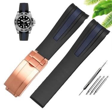 Imagem de DFAMIN Pulseira de silicone de borracha impermeável adequada para relógio Rolex-Watch masculino 20mm 22mm fivela dobrável acessórios de relógio (cor: fivela rosa azul, tamanho: 22mm)