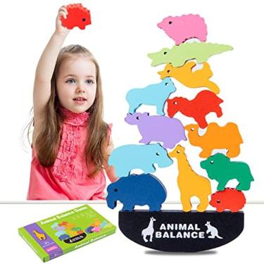 Imagem de Blocos de madeira empilhando brinquedos para crianças, AULEGU Animal Balanc