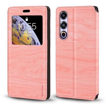Imagem de Shantime Capa para Meizu 21 5G, capa de couro de grão de madeira com porta-cartão e janela, capa flip magnética para Meizu 21 5G (6,5") rosa