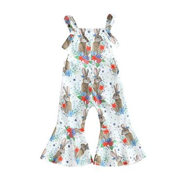 Imagem de Macacão com estampa de cenoura e coelho de páscoa para meninas, calças com suspensório para roupas de bebê, roupa exterior infantil, Branco, 3-4 Anos
