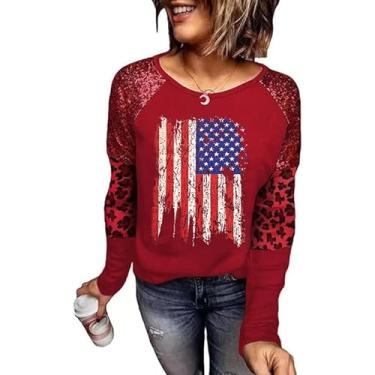 Imagem de Decogiver Camiseta feminina Memorial Day bandeira americana 4 de julho EUA estrelas listras manga longa camisetas patrióticas, Bandeira nacional vermelha - vermelha, XXG