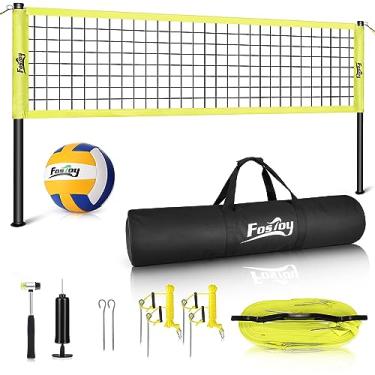 Imagem de Fostoy Rede de voleibol ao ar livre, conjunto profissional de rede de voleibol portátil com hastes de altura ajustável, sistema anti-queda, vôlei macio, bomba, linha limite e bolsa de transporte para