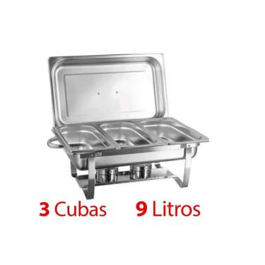 Imagem de Rechaud Retangular 9 L Com 3 Cubas 1/3 Banho Maria Brinovar
