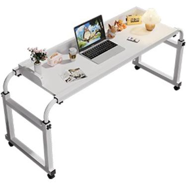 Imagem de Mesa sobreposta com rodas, mesa sobreposta para laptop, mesa móvel ajustável em altura e comprimento, mesa para computador, mesa sobrecama móvel queen size, mesa de jantar espaçosa, branca -