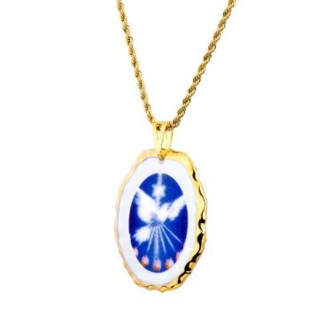 Imagem de Pingente Medalha Divino Espírito Santo em porcelana pintada à mão com 
