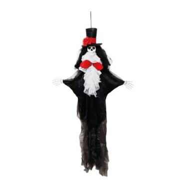Imagem de Caveira Mexicana de Halloween Enfeite Com Luz Som e Movimento - Fantas