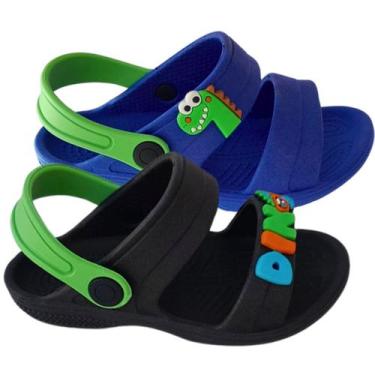 Imagem de Kit 2 Pares Papete Infantil Sandália Masculina Papete Chinelo Dinossau