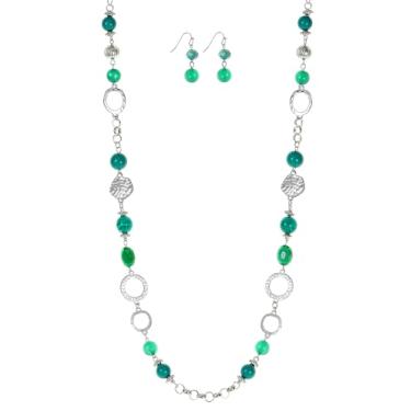 Imagem de Jules D. Conjunto de colares e brincos de corrente longa com contas de várias cores prateadas/banhado a ouro para mulheres, suéter, bijuteria, long, Prata Pedra preciosa, Sem Pedra Preciosa