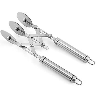 Imagem de Dadamong Cortador de massa de 3 rodas com alça, cortador de massa de aço inoxidável, divisor de rolo ajustável, cortador de pizza expansível, faca de pastelaria multiredonda