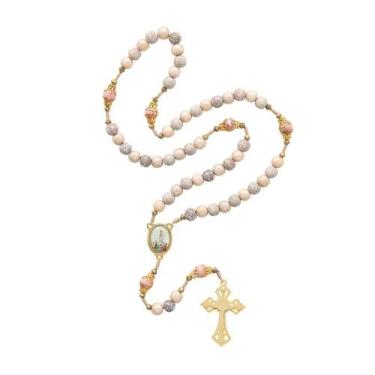 Imagem de Terço de Nossa Senhora de Fátima Madeira com Detalhes Rosa 8mm - Aramo