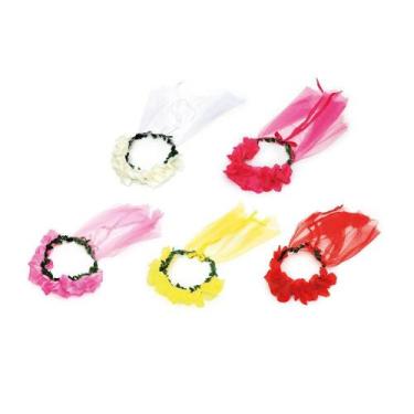 Imagem de Coroa Tiara com Flores e Véu de Cores Sortidas para Fantasia de Fada e