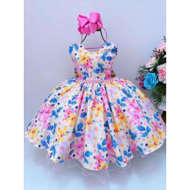 Imagem de Vestido infantil amarelo colorido jardim das flores pérolas - giovanel