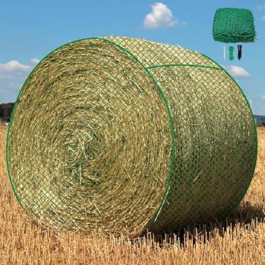 Imagem de Rede de feno redonda de 1,8 m - rede de feno grande de alimentação lenta para cavalos, cabras, animais, sacos de feno resistentes sem nós com furos de 4 cm, serve para fardos redondos de 10 x 12 cm,