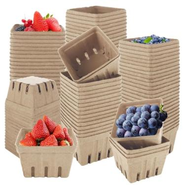 Imagem de LOPYXBR Cesta de baga moldada de fibra de polpa natural, 100 peças, para frutas e legumes, mercado de fazendeiros, mercearias e festas no quintal
