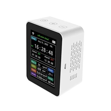 Imagem de Vislone Detector inteligente de qualidade do ar Wi-Fi PM2.5 CO2 TVOC HCHO temperatura umidade 6 em 1 Detector hora data semana exibição celular aplicativo remoto visualização