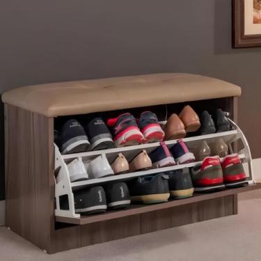 Imagem de Sapateira Puff Bau Versatile Premium Luxo Até 12 Pares Marrom - Outlet