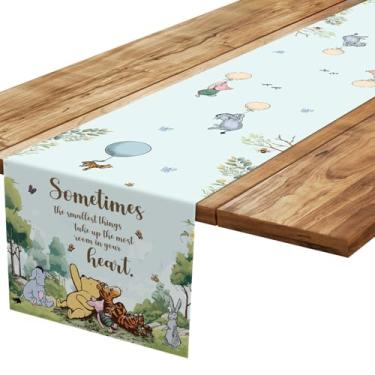 Imagem de Decoração clássica de chá de bebê Ursinho Pooh, decoração de festa de aniversário do Ursinho, toalhas de mesa com citações de Pooh, toalhas de mesa verdes do Ursinho, material de festa de aniversário