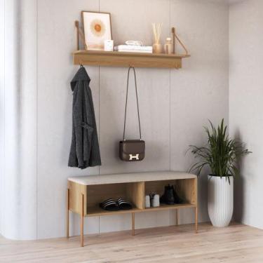 Imagem de Conjunto Sapateira Banco Estofada e Prateleira - Pé Metal Oslo/Complem