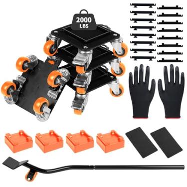 Imagem de HONGKEN Transportador De Móveis Pesado Com 4 Rodas, Conjunto Ferramentas Para Movimentação Capacidade Carga 2.000 Libras, Carrinho Deslizante Fácil Proteções Laterais Removíveis E Freio, Eletrodomés