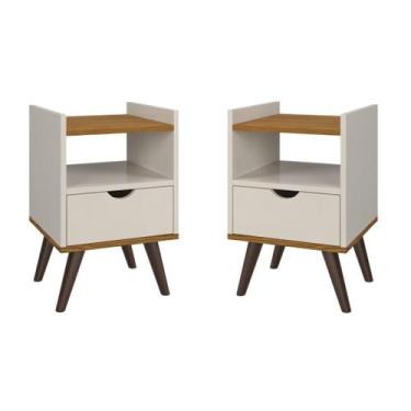 Imagem de Kit Duas Mesas De Cabeceira Pés Estilo Retrô Alice Off White/Freijo - 