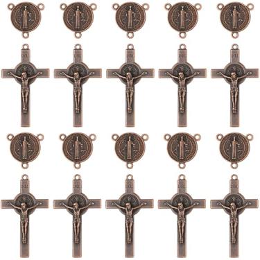 Imagem de LiHan1028 Conjunto de 30 peças de crucifixo e medalha do terço de São Bento, medalha de 5,3 cm e cruz de 13,5 cm, 15 conjuntos, Medium, Liga de aço, Strass