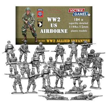 Imagem de Wargames Delivered - Miniaturas aerotransportadas dos EUA Victrix 12 mm (1:144) – 184 paraquedistas altamente detalhadas da Segunda Guerra Mundial – Inclui fuzileiros, oficiais, bazucas, tripulações