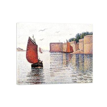 Imagem de Paul Signac Famosas Pinturas-Impressas em Tela-Barco e cidade velha-Moderno Pôster Decoração Sala de Estar e Quarto 20x25cm8x10in Tela Embrulhada
