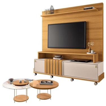 Imagem de Estante Home Theater Bold Off White Cinamomo E Kit Mesa De Centro Sky Cinamomo – Hb Móveis